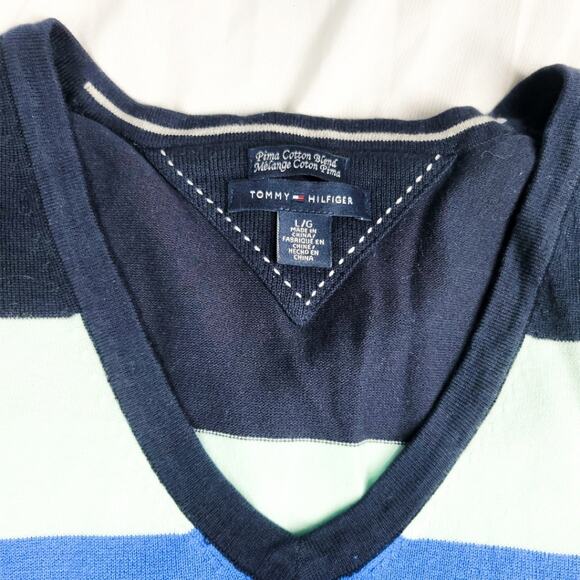 Tommy Hilfiger lightweight color block varsity striped v neck sweater size L - Picture 3 of 11